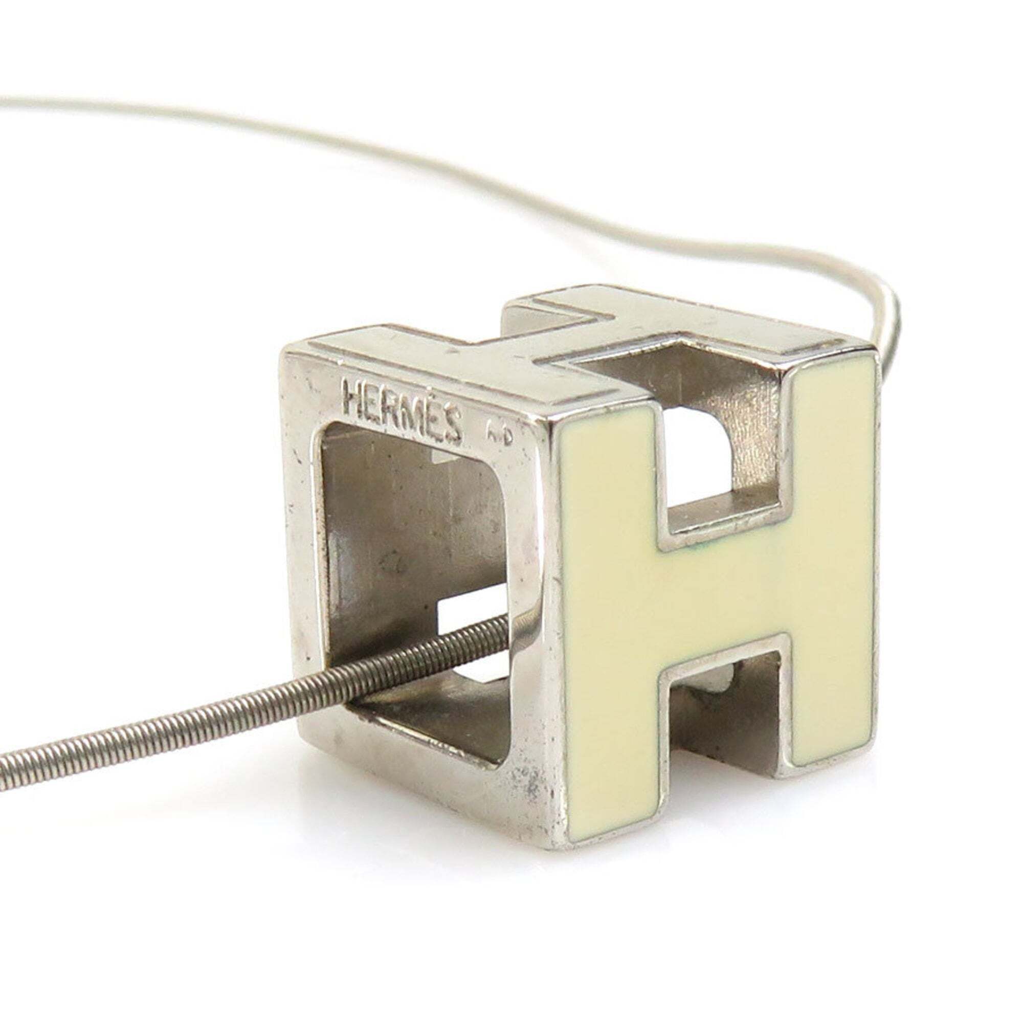 Hermes Hermes Necklace H Cube Cage D'ash Metal Enamel Silver Off-White Women'...